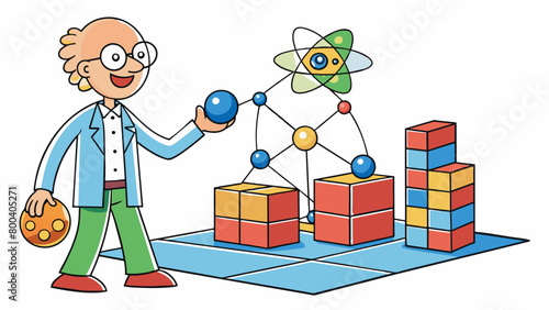 A physicist is a curious observer who studies the fundamental building blocks of the universe. They conduct experiments to investigate the properties. Cartoon Vector.