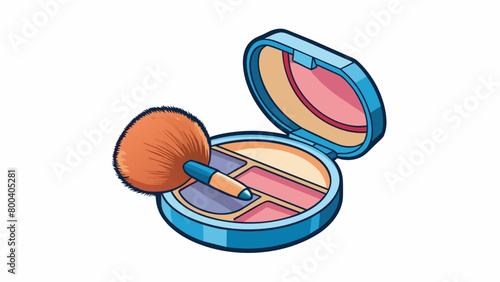 A perfect imitation of a real makeup kit this toy version includes a round powder compact with a fauxfur powder puff a blush brush and a bronzer. Cartoon Vector.