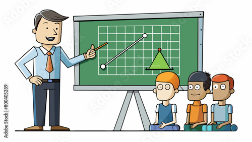 A person standing in front of a whiteboard confidently presenting and explaining a mathematical proof to a captivated audience.  on white. Cartoon Vector.