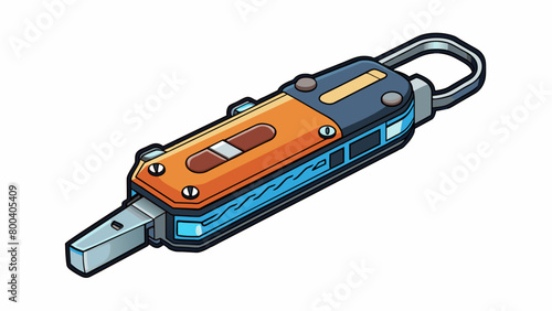 A pocketsized gadget with a durable black handle and a foldout design. It contains various tools such as a bottle or corkscrew and a tiny screwdriver. Cartoon Vector.