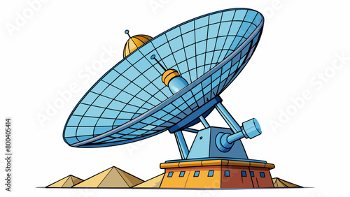 A powerful radio telescope consists of large parabolic dishes that collect radio waves from outer space. It can detect and analyze signals from. Cartoon Vector. photo