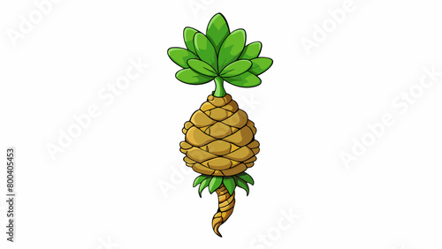 A pungent herb with a twisted fibrous stem and a of small clovershaped green leaves at the top.  on white background . Cartoon Vector.