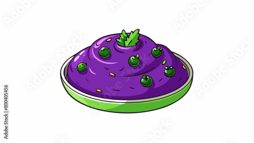 A pungent mixture of Kalamata olives anchovies and herbs blended into a thick paste. It has a deep purplish color and a bold savory taste with a hint. Cartoon Vector.