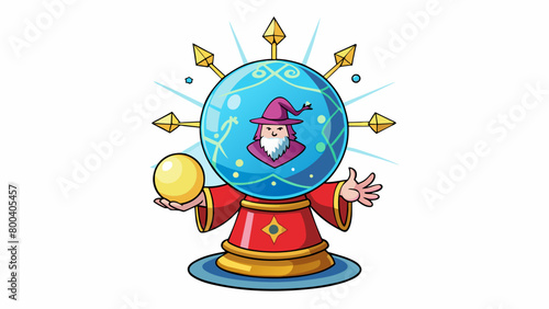 A radiant light emanates from this glowing orb in the hands of a wizard its surface etched with unknown symbols and runes. With a flick of their wrist. Cartoon Vector.