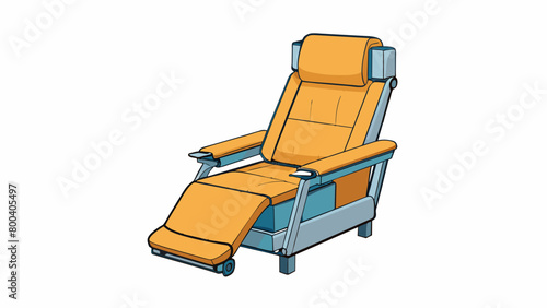 A reclining chair with adjustable armrests and a headrest for maximum comfort. It is made of durable waterproof material and can easily be packed into. Cartoon Vector.