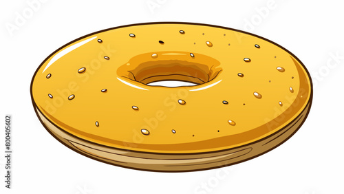 A round doughy bagel with a glossy golden crust and a signature hole in the middle.  on white background . Cartoon Vector.