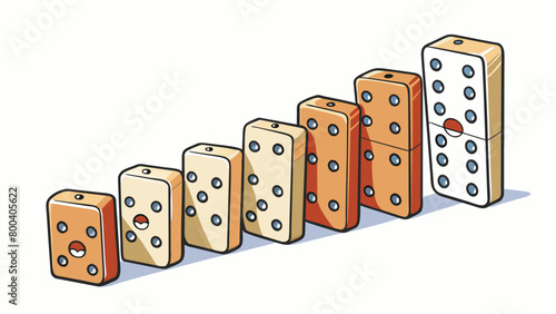 A series of dominoes standing upright each representing a different input or feature. As the first domino is pushed it triggers a chain reaction. Cartoon Vector.