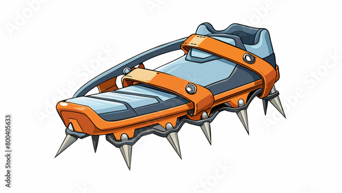 A set of crampons metal spikes that attach to the bottom of mountaineering boots for better traction on ice and snow. They are easy to adjust and have. Cartoon Vector.
