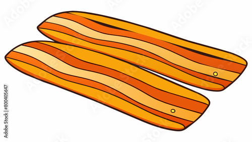 A set of wavy wooden boards with brightly painted stripes. Theyre lightweight and perfect for riding the waves whether standing kneeling or lying. Cartoon Vector.