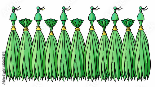 A rustling field of emerald green plants each one topped with a delicate tassel of silky threads.  on white background . Cartoon Vector.