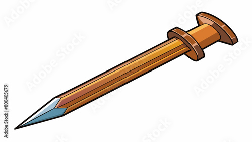 A sharp pointed iron nail used for construction and woodworking. It is strong and durable capable of piercing through wood with ease.  on white. Cartoon Vector.