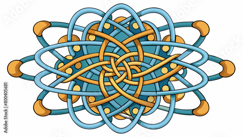 A set of tangled threads woven into a complex intricate pattern. This tangled network represents the entanglement of qubits where the state of one. Cartoon Vector.