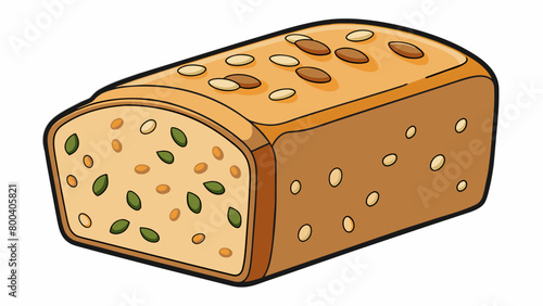 A sliced loaf of multigrain bread showing off its various seeds and grains. It has a hearty texture and a nutty flavor.  on white background . Cartoon Vector.