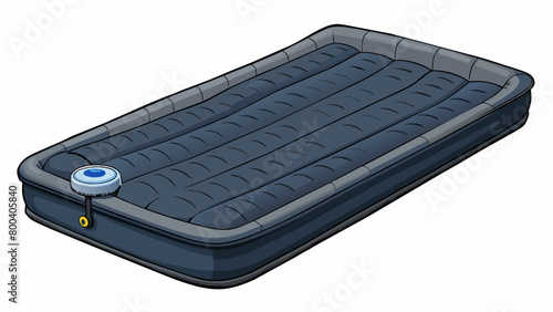 A sleek black inflatable air mattress ideal for use as a spare bed for guests. It has a raised edge to prevent sheets from slipping off and comes with. Cartoon Vector.