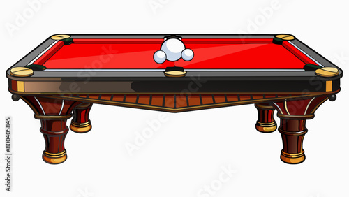 A sleek black table with a shiny surface six leather pockets and a red velvet lining around the bumpers. The cue sticks on the side are adorned with. Cartoon Vector.
