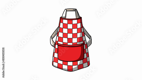 A small apron that ties around the waist featuring a bold red and white checkered pattern and two deep pockets for storing toy kitchen tools. The. Cartoon Vector.