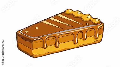A slice of warm gingerbread topped with a generous drizzle of glossy goldenbrown Molasses creating a shiny and decadent topping.  on white. Cartoon Vector.
