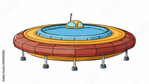 A small circular platform hovers a few feet above the ground its edges lined with rubber skirts to the air and keep it afloat. Its occupants sit. Cartoon Vector.