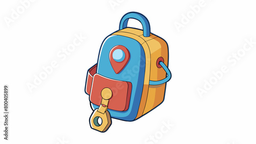 A small electronic tag attached to a backpack that allows parents or caregivers to track the location of a child or vulnerable person.  on white. Cartoon Vector.