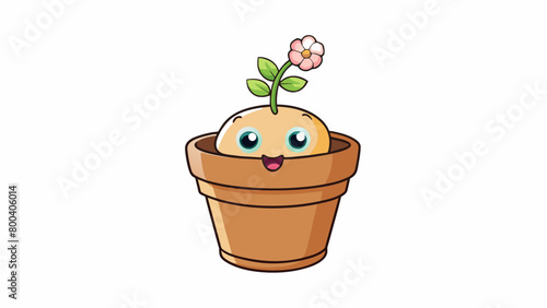 A small planting pot with a smooth terracotta finish and delicate painted flowers encircling the rim ideal for planting faux seeds or small plastic. Cartoon Vector.
