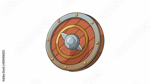 A small round shield made of interlocking steel rings woven together. It is lightweight yet strong and has a circular out at its center for better. Cartoon Vector.