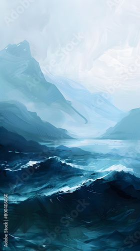 An abstract seascape painting with minimalist waves and a serene atmosphere.