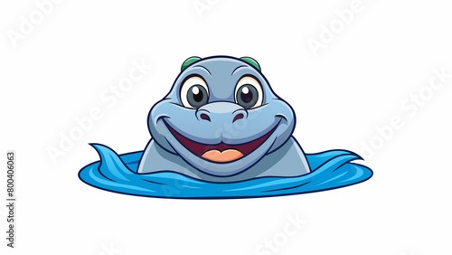A smiling sociable animal with sleek rubbery skin and blowhole on top of its head peeking out of the water to breathe.  on white background . Cartoon Vector.