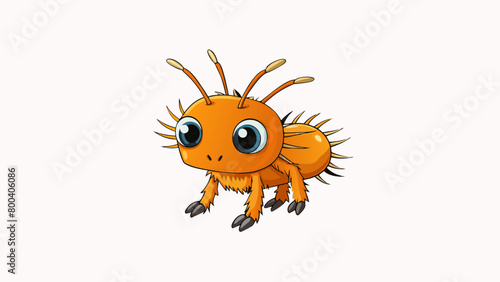 A small vibrant orange creature with a rounded body and many legs that end in sharp black claws. Its head is adorned with two long feathery antennae.. Cartoon Vector. © DigitalSpace