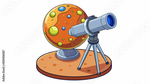 A small telescope mounted on a spacecraft orbiting a distant planet. Its specialized lenses allow it to study the planets atmosphere and terrain. Cartoon Vector.