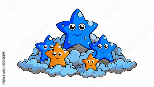 A stellar nursery where young hot blue stars illuminate the dusty gas clouds surrounding them. The stars are situated close together indicating that. Cartoon Vector.