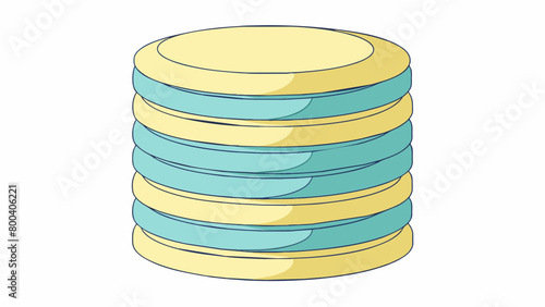 A stack of small round discs in shades of pale yellow and light blue each with a squishy sugary center.  on white background . Cartoon Vector.