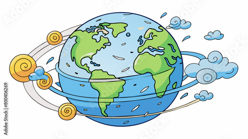 A stormy and chaotic world with winds reaching speeds of up to 400 miles per hour. The atmosphere is composed mostly of hydrogen and helium with. Cartoon Vector.