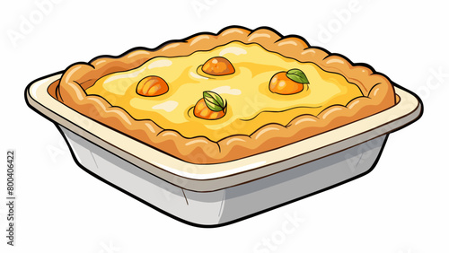 A tempting peach cobbler fresh out of the oven with a golden brown crust and bubbling peach filling peeking through. The sweet floral scent of the. Cartoon Vector.