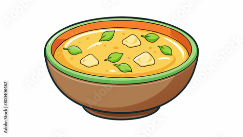 A thick creamy soup with chunks of tender vegetables a hearty and satisfying meal. The soup is thickened with ground millet giving it a smooth and. Cartoon Vector.