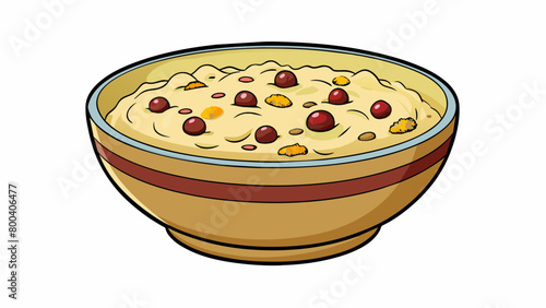 A thick hearty porridge made from rolled oats that have been cooked with milk and honey. It has a dense texture and small flecks of dried cranberries. Cartoon Vector.