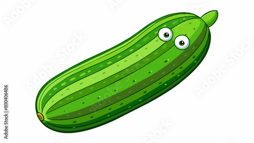 A thin curved vegetable with a deep green skin and a slightly lighter striped section towards one end. Its crunch and mild flavor make it a favorite. Cartoon Vector.