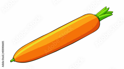 A tuberous vegetable with a bright orange hue and a slender elongated shape. It has a slightly tapered end and a small green stem. When sliced it. Cartoon Vector.