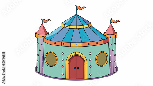 A whimsical castle play tent made of soft lightweight fabric and adorned with playful turrets and flags. The tent is easy to assemble with its simple. Cartoon Vector.