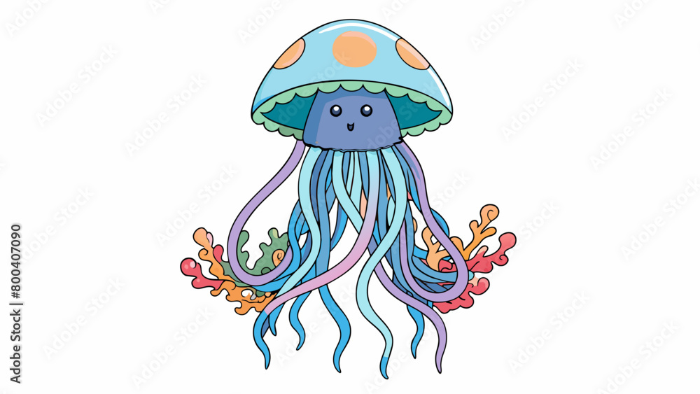 Obraz premium An intricately patterned jellyfish with a domed top and trailing ribbonlike tentacles hovers near a coral reef its translucent body reflecting the. Cartoon Vector.