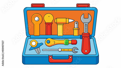 An educational toy tool set that features a variety of tools such as screwdrivers nuts bolts and pliers. Each tool is made of durable plastic and. Cartoon Vector.