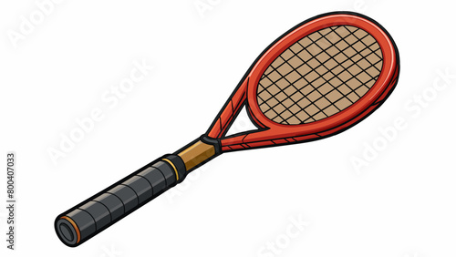 An elongated head with an open string pattern giving the racket a larger surface area for hitting the ball. The handle is wrapped in a durable. Cartoon Vector. photo