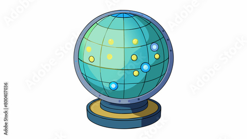 An electronic globe that glows in the dark displaying the time zones of different countries with glowing dots. The globe also has a feature that. Cartoon Vector.