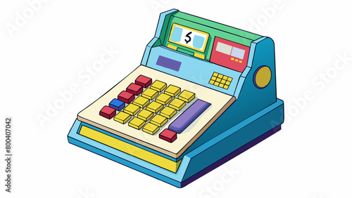 An electronic toy cash register that lights up and makes sounds when buttons are pressed creating a fun and interactive way for children to learn. Cartoon Vector.