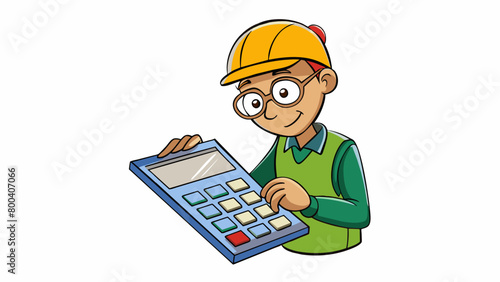 An individual with a calculator in hand meticulously checking and rechecking their calculations to ensure accuracy.  on white background . Cartoon Vector. photo