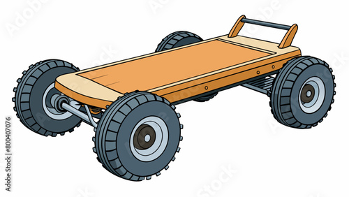 An offroad adventure board with wide by tires and a thick sy frame. It has a thick layer of shockabsorbing padding on the platform and is equipped. Cartoon Vector.