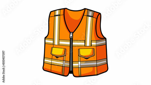 An orange safety vest with reflective strips and a large Construction Crew printed on the back. The vest is made of lightweight material and has. Cartoon Vector.