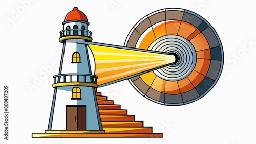 As the sun set the lighthouse came to life with its bright light piercing through the darkness. Its intricate spiral staircase and giant lens were. Cartoon Vector.
