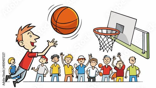 As time ticks down on the clock a desperate player launches the ball into the air sending it soaring towards the hoop. The crowd holds its breath as. Cartoon Vector.