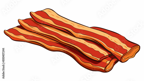 Bacon Strips Thin crispy slices of cured pork with a deep rich flavor. The edges are slightly charred and the fat has rendered down leaving behind a. Cartoon Vector.