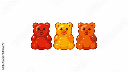 Bitesized teddies made of translucent gelatinlike material with a bouncy texture and a chewy consistency.  on white background . Cartoon Vector.